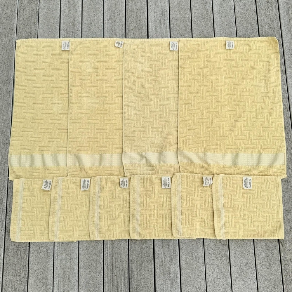 10pc VTG 90s Y2K Pfaltzgraff Yellow Basket Weave Cotton Hand Towel Set Washcloth